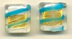 Aqua Striped, 20 MM White Squares, with Gold Foil